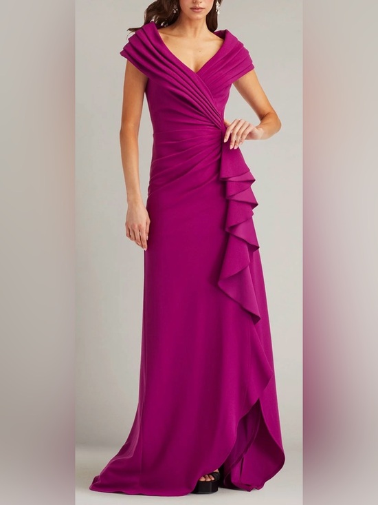 Tadashi Shoji Dresses & Skirts - NEW TADASHI SHOJI TALISE waterfall Cascade magenta Ruffle Portrait Neck Gown L